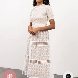 NWT Sz L Baltic Born Windsor Lace Midi Dress in Ivory